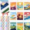 10-Set Pre Drawn Canvas Painting Kit with Easels – 5" x 7" Summer Theme Pre Printed Panels, Acrylic Paints & Brushes – DIY Craft, Beginner-Friendly, Party Favor, Home Decor (Summer Color)